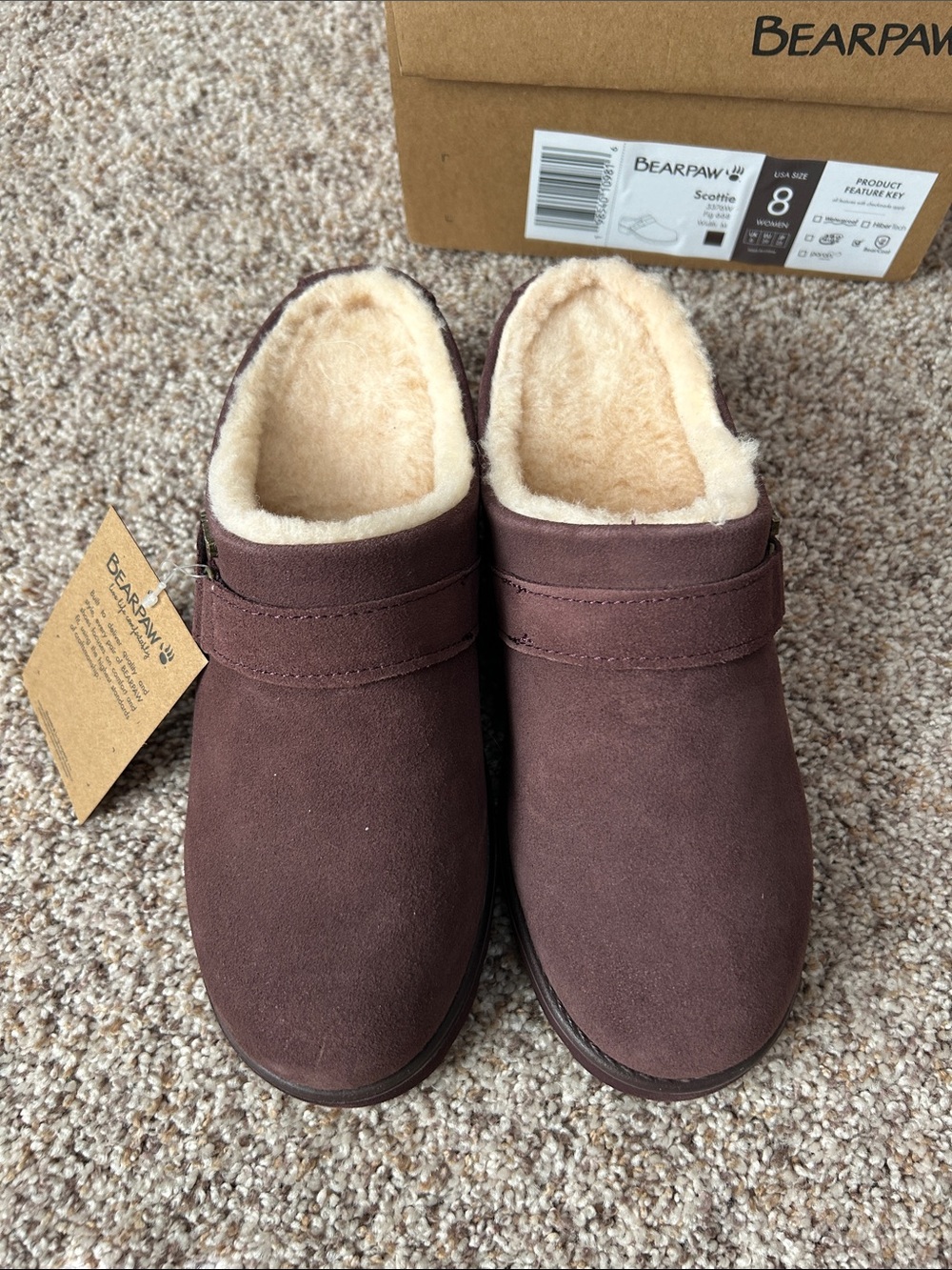 Women’s BearPaw Scottie Fig Suede Shearling Slip-On Loafers sz 8, Brand New